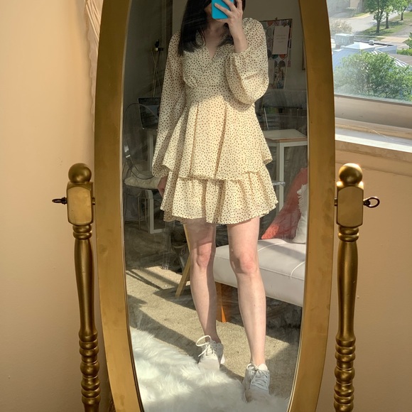 NWT Japna Long Sleeve Polka Dot Ruffle Mini Dress - Picture 4 of 4